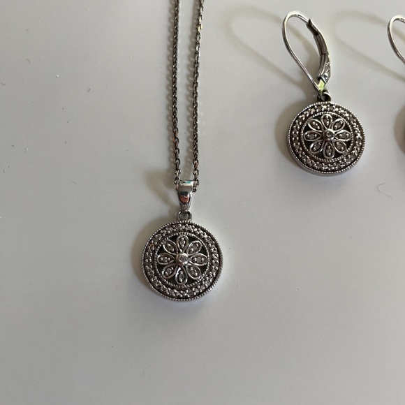 Saks Fifth Ave Sterling Silver & Natural Diamond Necklace Earrings Set - Picture 4 of 6